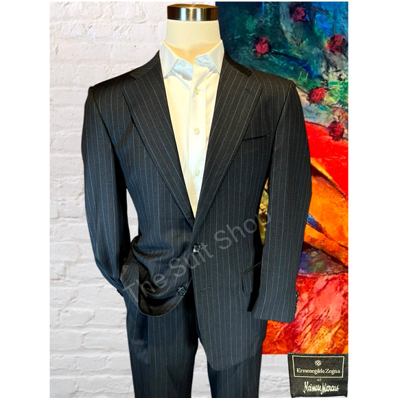 Ermenegildo Zegna 40R 34x28.5 Gray with Burnt Orange Stripe 2 Piece Suit S 100s - Picture 1 of 16